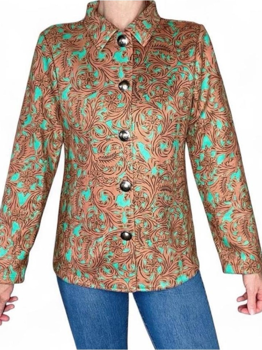 NWT Sterling Kreek Brown Teal Abstract Grand Entry Glam Blazer